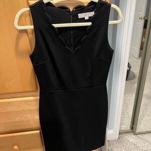 LOFT Black Mini Dress with Scalloped Neckline